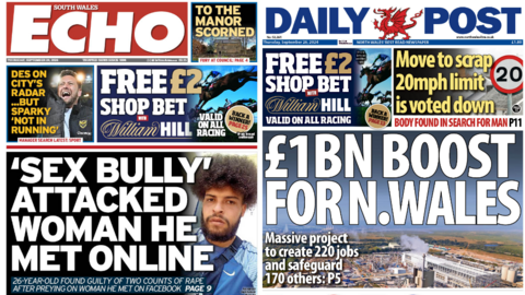 Front pages of South Wales Echo and Daily Post 