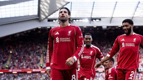 Dominik Szoboszlai celebrates for Liverpool
