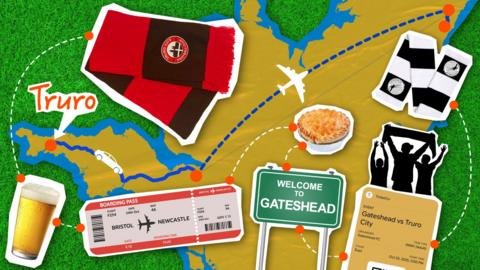 A graphic image showing the route from Truro to Gateshead