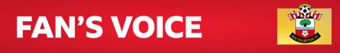 Red banner that says 'Fan's Voice' alongside the southampton badge.