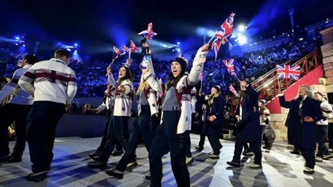 British athletes parading at the closing ceremony in Verona.