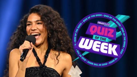 Olivia Dean singing with a microphone and the quiz of the week logo.