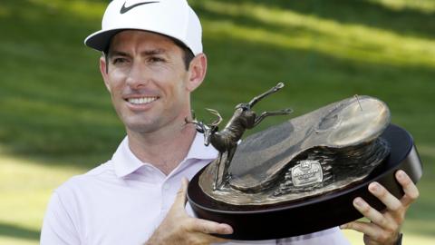 Dylan Frittelli celebrates his John Deere Classic win