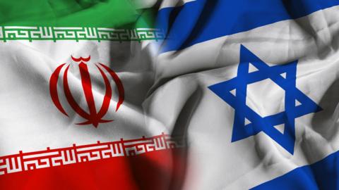 Flags of Iran and Israel.