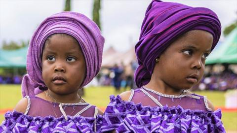 Twins pose for a photograph during the Igboora World Twins Festival 2024, in Igbo-Ora - Saturday 12 October 2024.