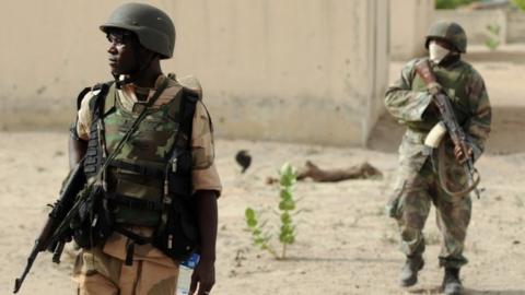 Nigerian soldiers on patrol in Borno State