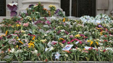 Flowers on Civic Hall steps