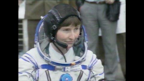 Helen Sharman wears an astronaut suit