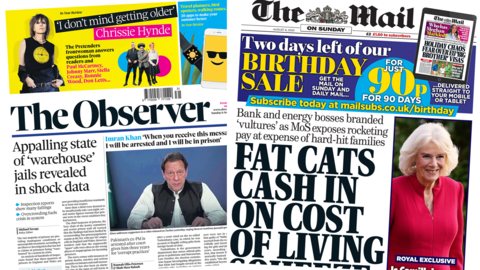 Front page of the Observer and the Mail on Sunday