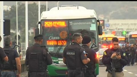 Armed police outside the bus