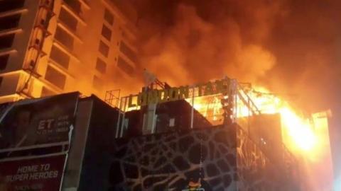 Fire rages at a multi-storey building in Mumbai, India, in this still image taken from a social media video, on 29 December 2017