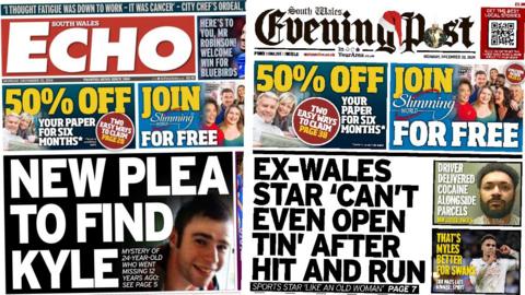 South Wales Echo and South Wales Evening Post front pages 