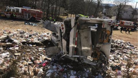 Crashed trash lorry