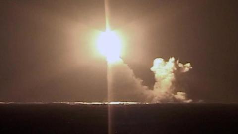 A missile launched from a Russian nuclear-powered submarine in the White Sea