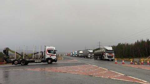 Queues on the A9 before the road reopened