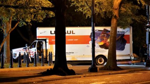 A rented truck that crashed into security barriers at Lafayette Park across from the White House