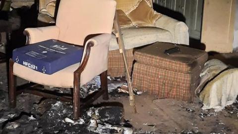 Living room is destroyed by fire