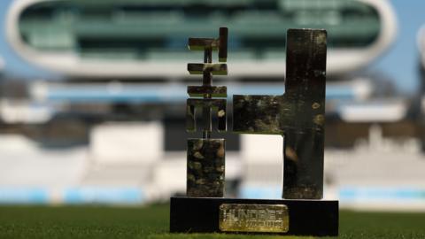 The Hundred trophy on the outfield at Lord's