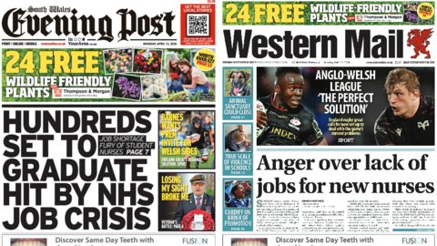 Front pages of South Wales Evening Post/Western Mail for 13 April