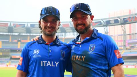 Italy's Justin (left) and Anthony (right) Mosca at the T20 World Cup