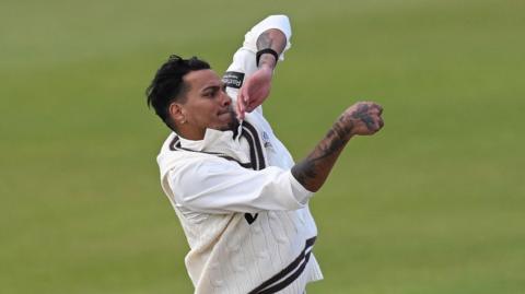 Rahul Chahar bowling against Hampshire