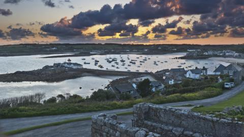 A photo of Hugh Town viewed from the Star Castle Hotel on St Mary's