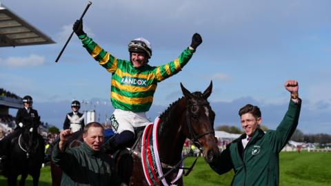 I Am Maximus ridden by Paul Townend, after winning the Randox Grand National on Grand National Day of the Randox Grand National Festival 2026 at Aintree Racecourse