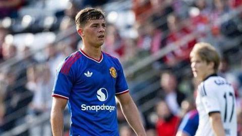 Shea Lacey of Manchester United in blue kit during friendly against Rosenborg