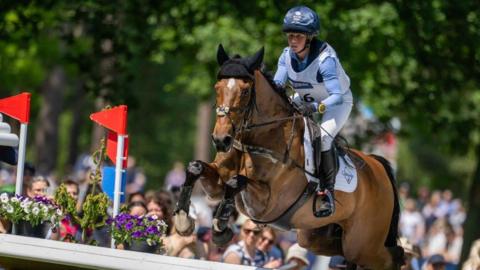 Ros Canter and Izilot DHI clear the last fence at Luhmuhlen International Horse Trials 