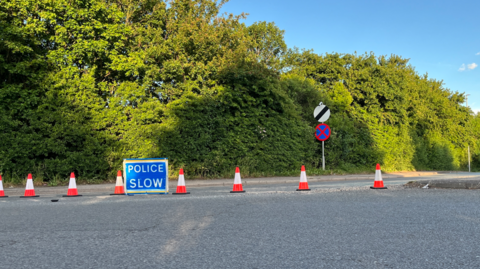 A police scene on the A610 near Eastwood