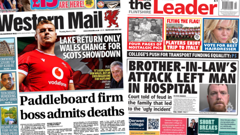 Front pages of the Wrexham Leader and Western Mail