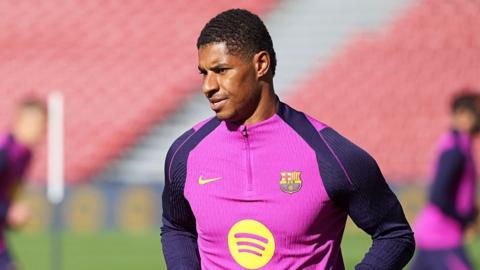 Marcus Rashford in a Barcelona tracksuit