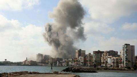 Smoke rising over Tyre on Monday 8 June
