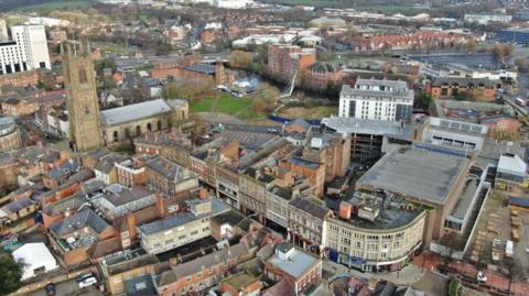 A drone image of Derby 