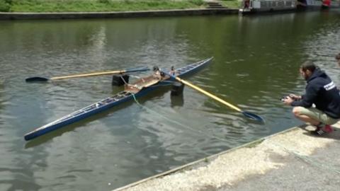 Research students from Peterhouse College in Cambridge have built a 'row-bot' to mimic the actions of a college rower.