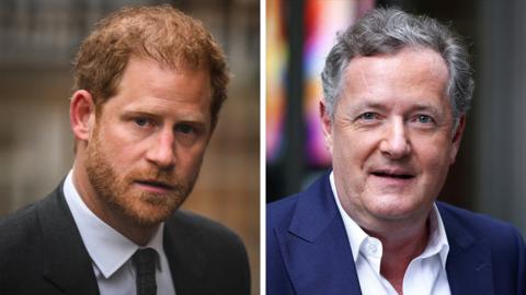 Composite image showing Prince Harry (L) and Piers Morgan (R)