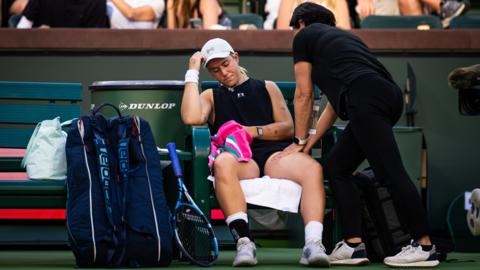 Sonay Kartal receives treatment during Indian Wells