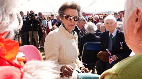 The Princess Royal meeting crowds during a visit to St Pierre Du Bois, to attend commemorations in Guernsey and Sark marking the 80th Anniversary of the Liberation of the Bailiwick. 