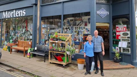 Sharron and David Jowett outside Mortens