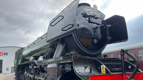 An engine parked on show for a railway event