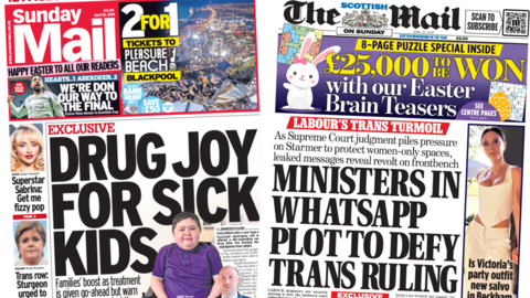 The front pages of the Sunday Mail and the Scottish Mail on Sunday