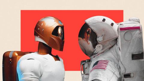 A robot faces an astronaut