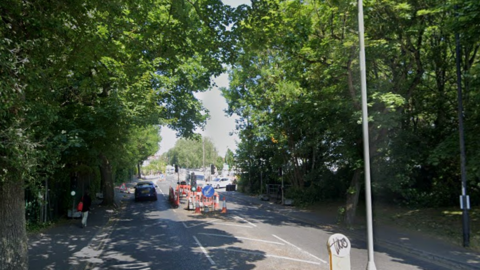 GV of road with roadworks taking place