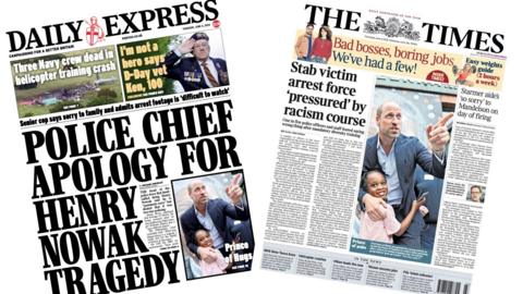 A composite image of the front pages of the Daily Express and the Times on 4 June 2026