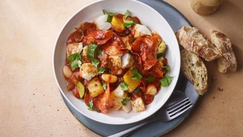Air fryer crispy chorizo and fish bake