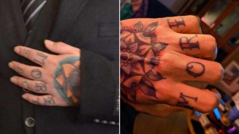 Tattooed hand of an imposter and of Dr Matt Loader's