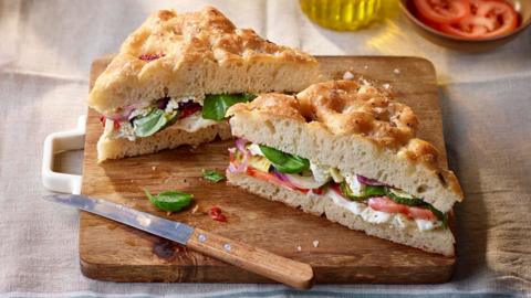 Marinated mozzarella focaccia sandwich