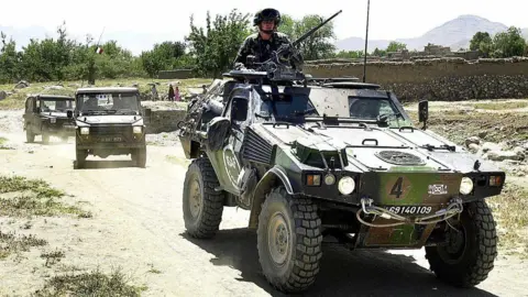 French soldiers of the International Security Assistance Force (ISAF) arrive in Kochi village, 19 may 2003