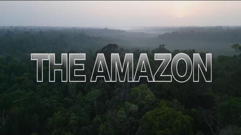 photo of the Amazon from above with the word Amazon written on it