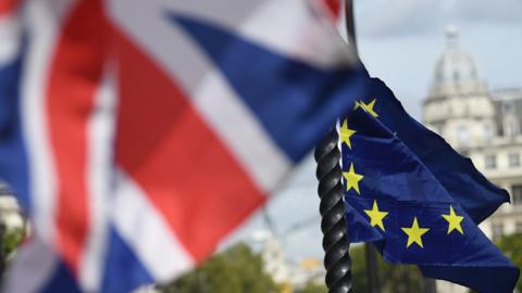 British and EU flags flying in London